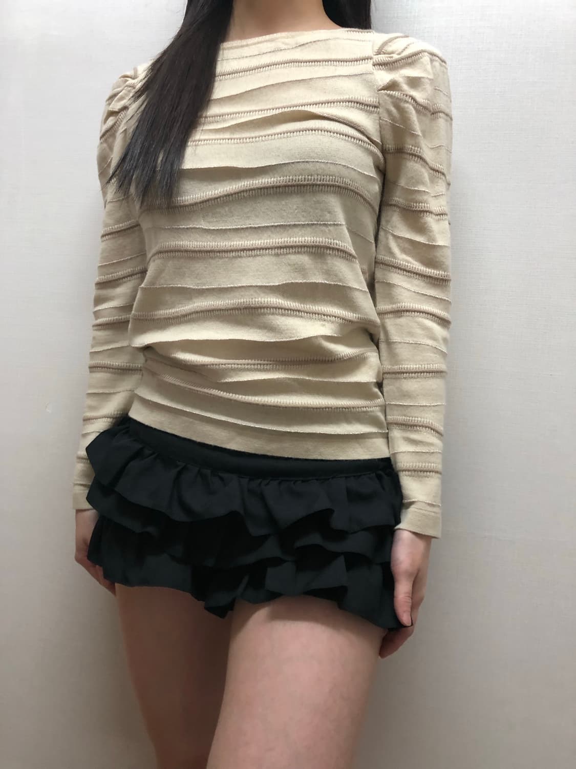 빈티지 아이보리 스트라이프 셔링 탑 상품이미지6