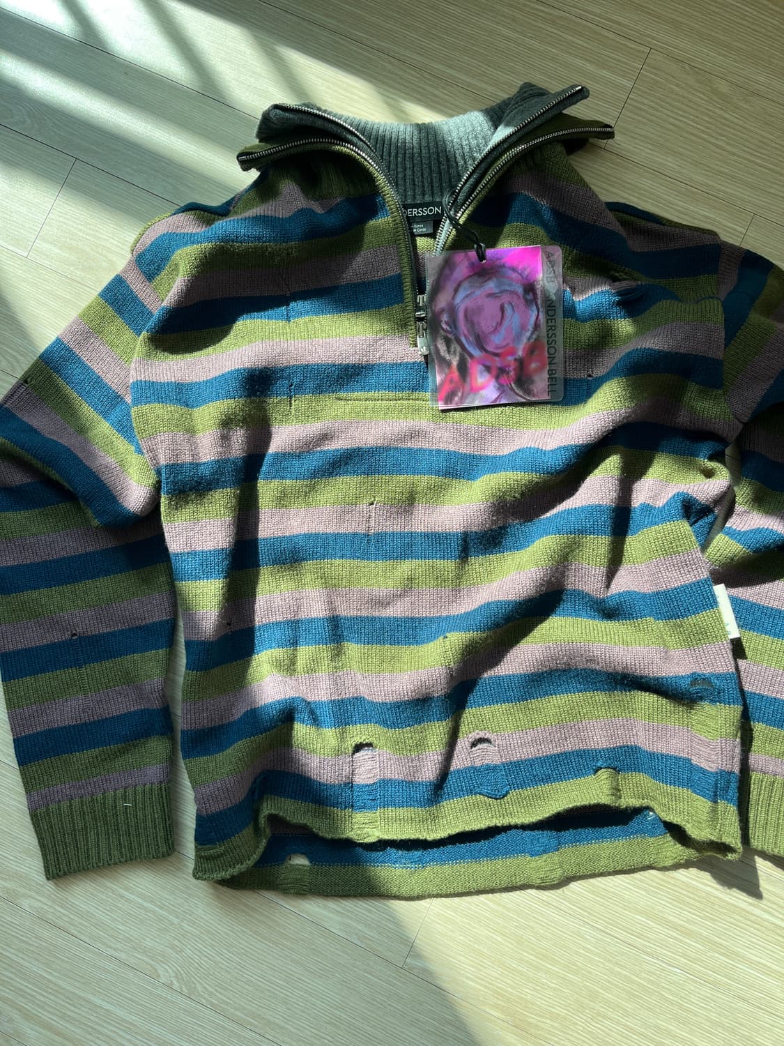 앤더슨벨 더블 레이어드 스트라이프 하프집업 스웨터 블루/그레이 상품이미지2