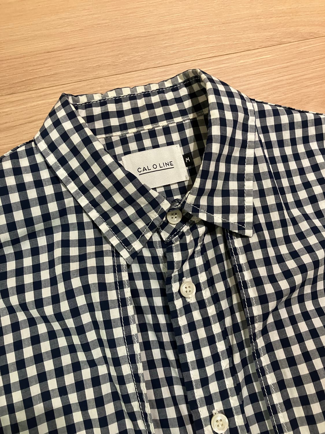 cal o line 캐롤라인 깅엄체크 셔츠 네이비 상품이미지2