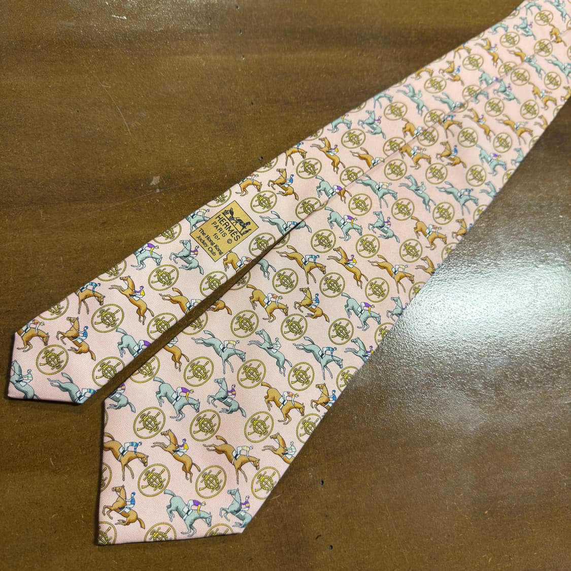 에르메스 HERMES 홍콩 자키 클럽 기수 패턴 실크 넥타이 핑크 상품이미지4