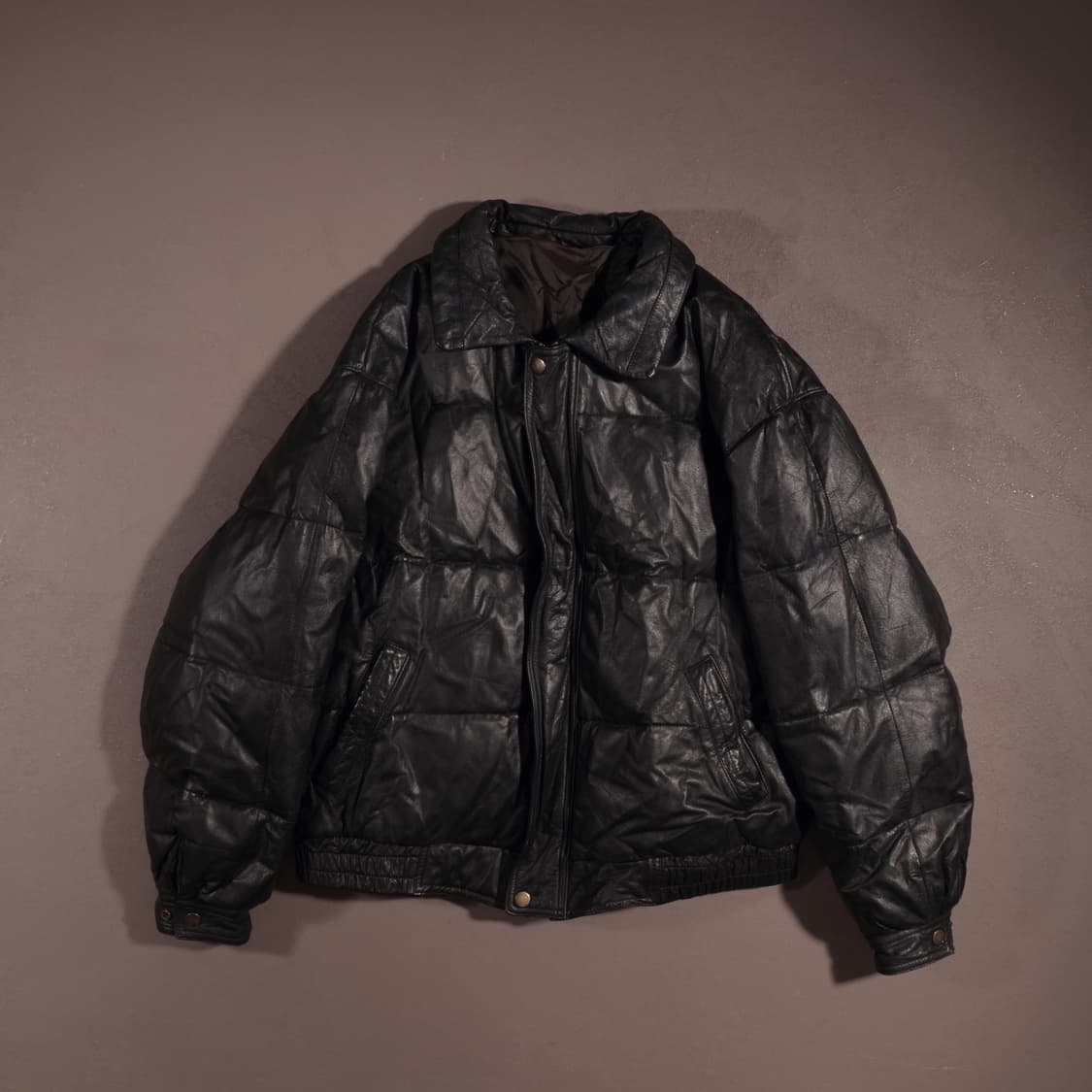 90s 일본빈티지 소가죽 레더 패딩 상품이미지1
