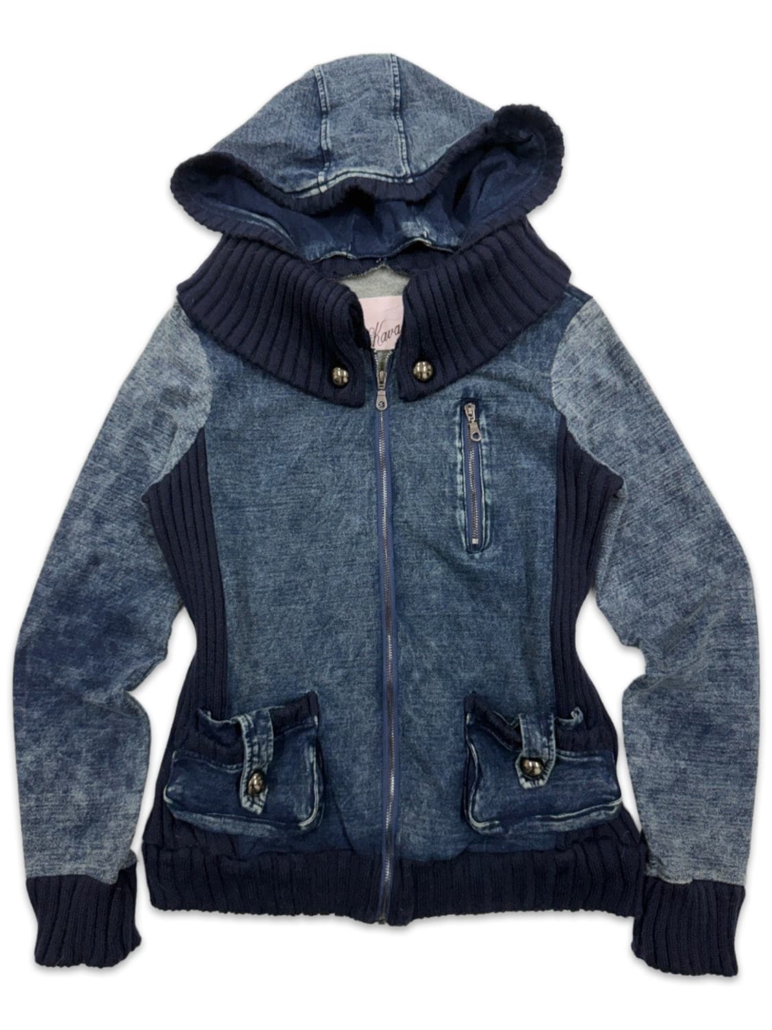 빈티지 Kavach 워싱 데님 니트 후드 집업 상품이미지2