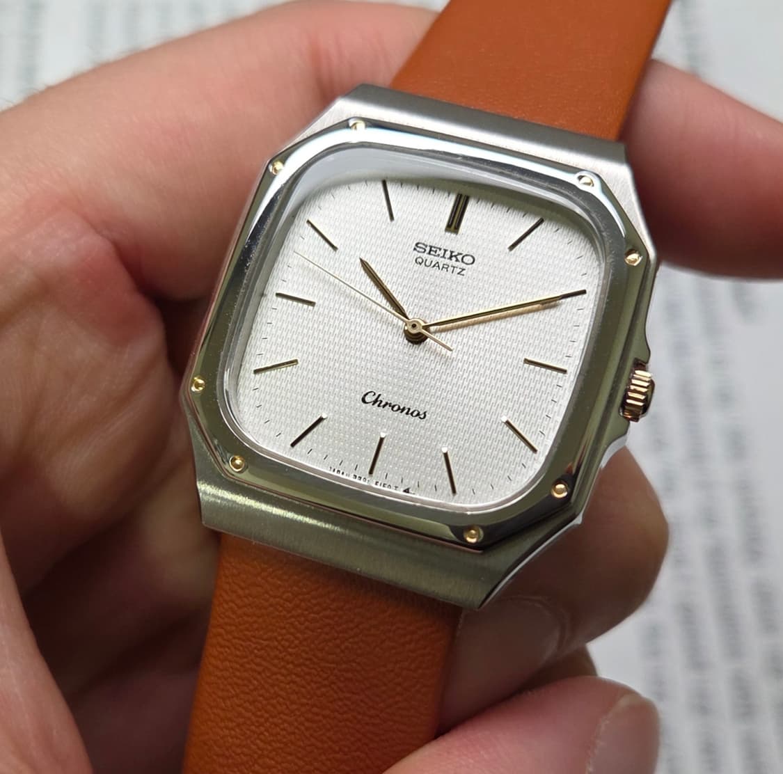 레어] 빈티지 세이코 크로노스 옥타곤 실버입체판 로얄오크베젤 슬림쿼츠 상품이미지5
