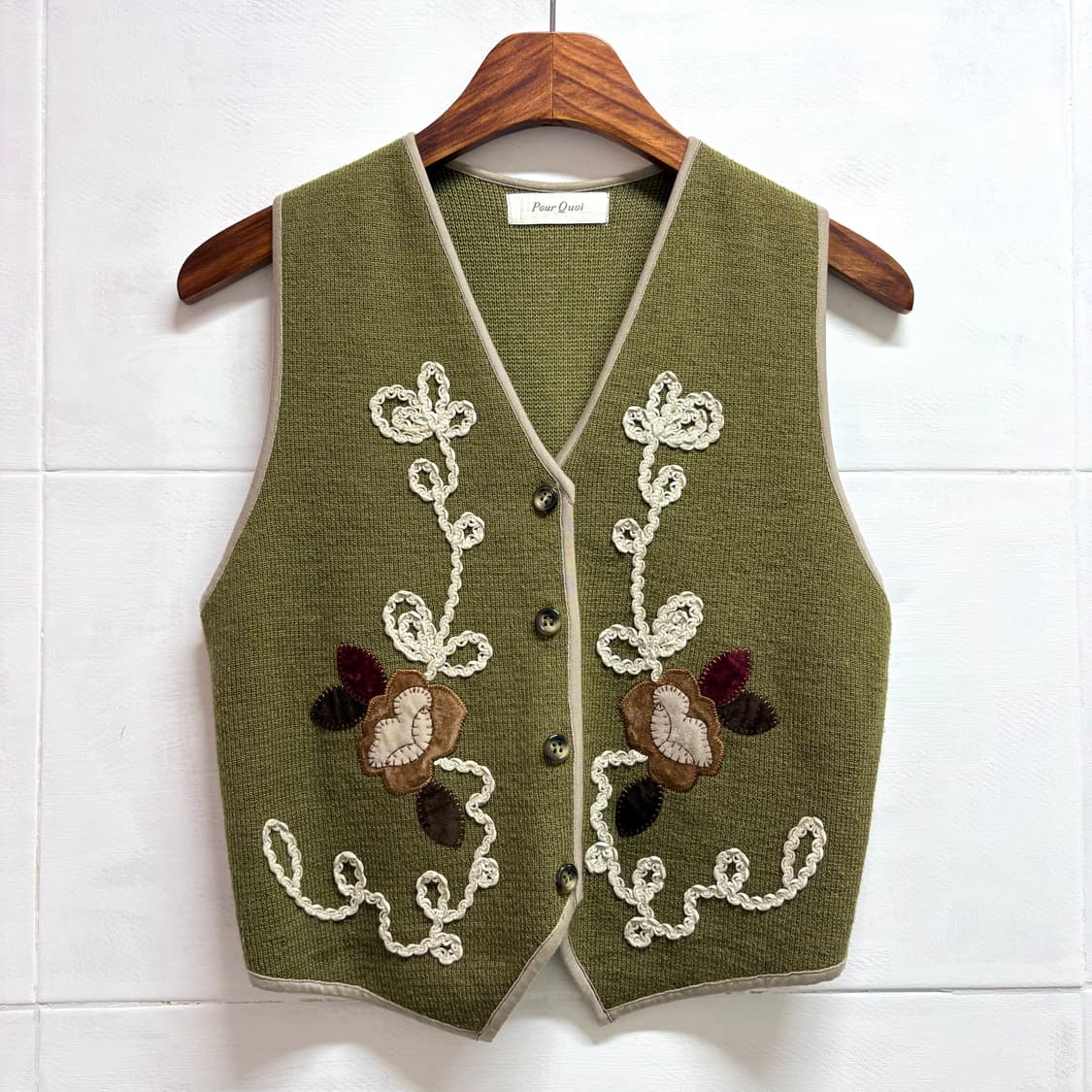 올리브 꽃 자수 클래식 울 니트 조끼 베스트 (JPN) 상품이미지1
