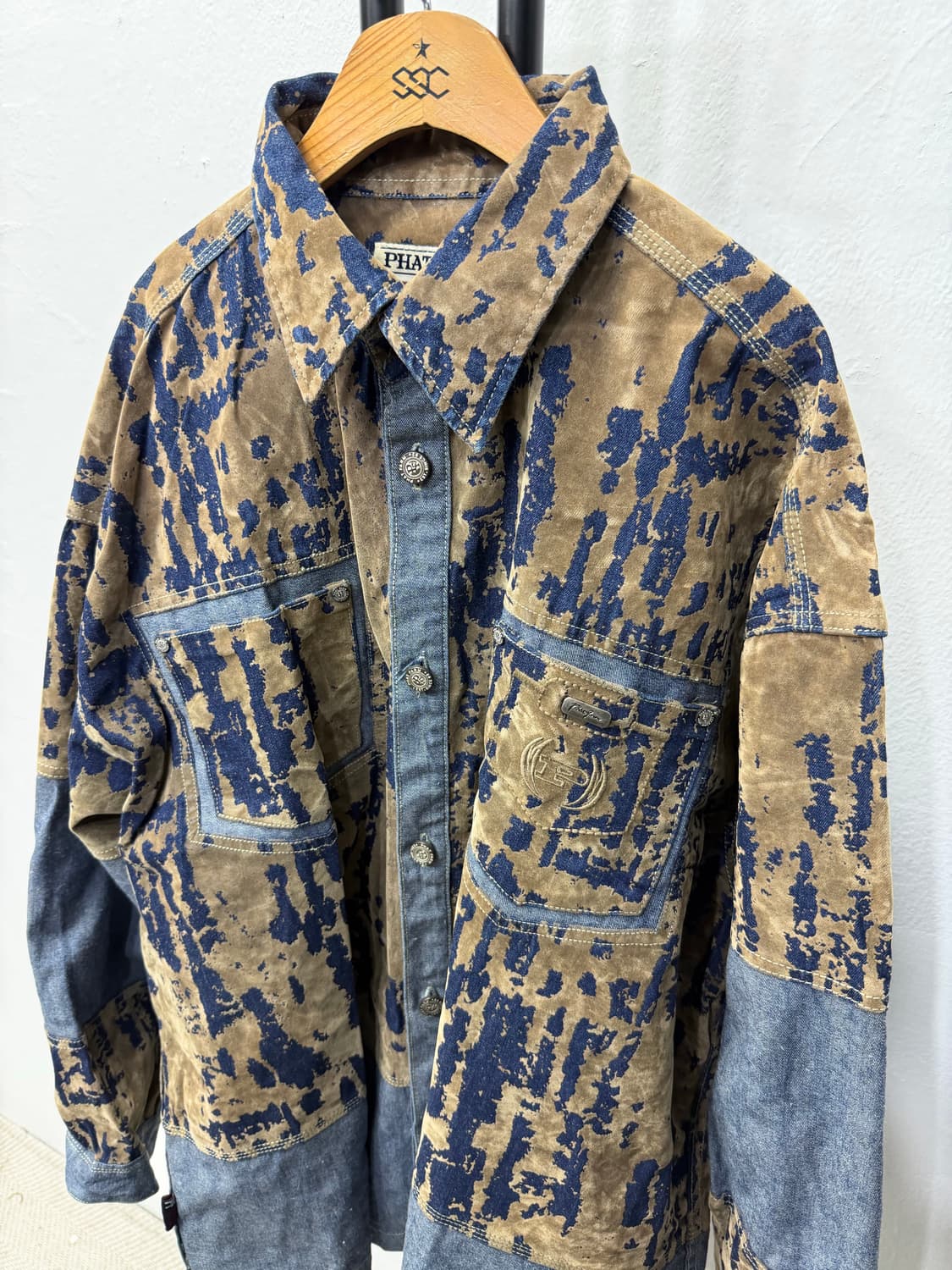 정품) PHAT FARM 팻팜 빅로고 데님 셔츠 자켓 XXL 상품이미지4