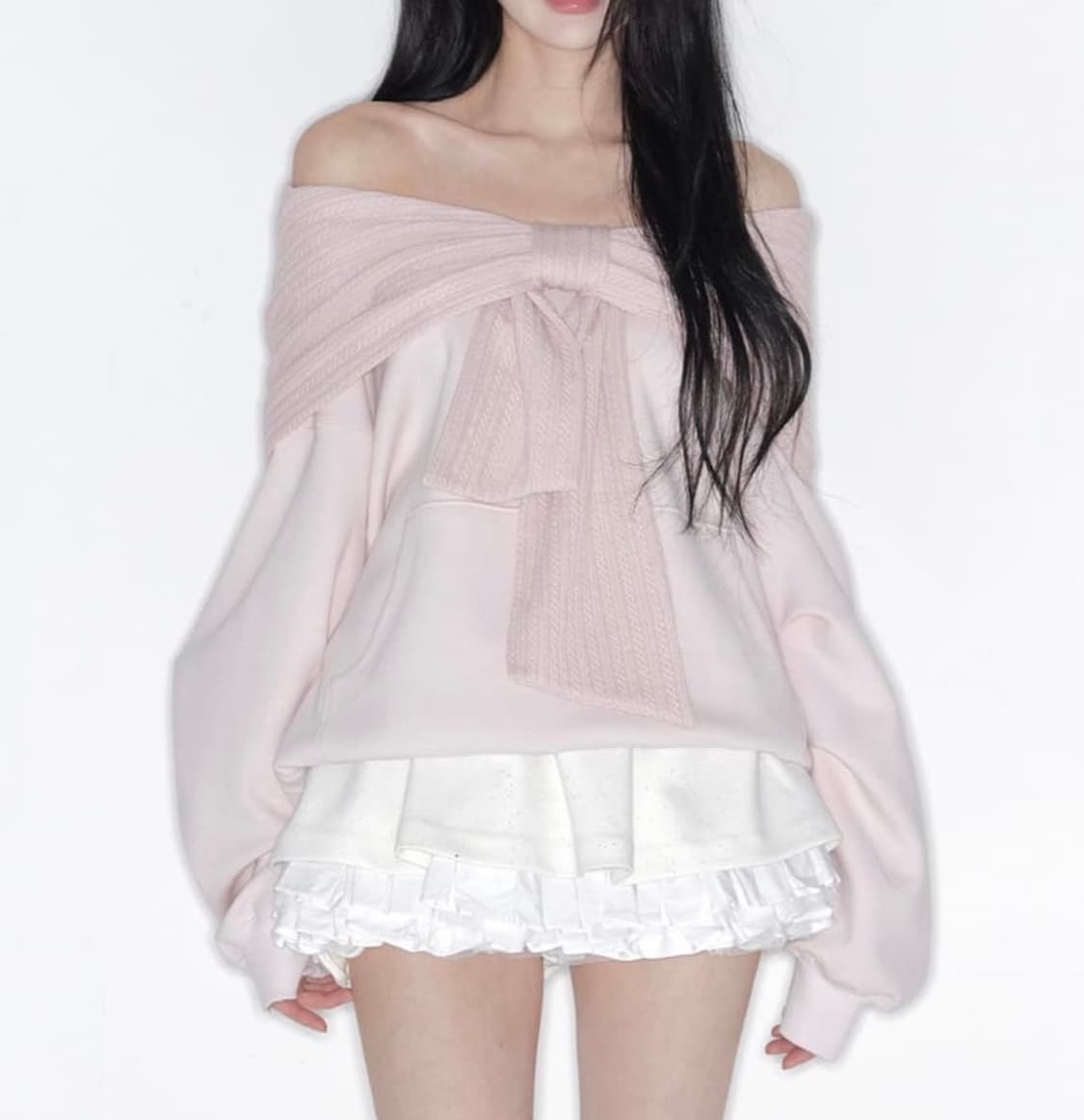 현물 더티스 리본 후드 후디 핑크 상품이미지1