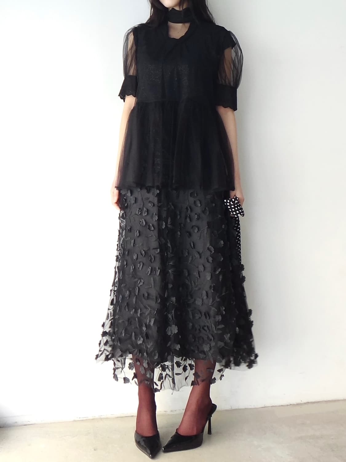 3D flower tulle skirt / black 상품이미지5