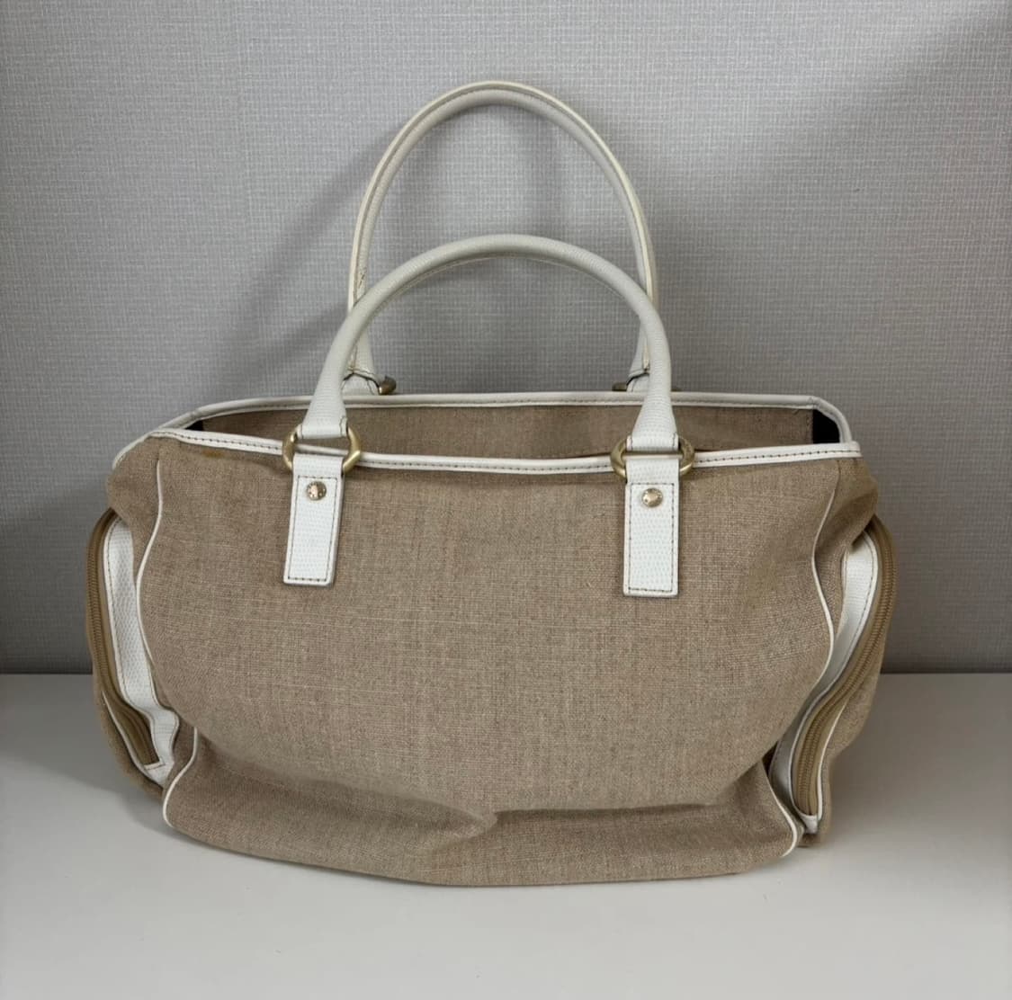 프랑스 란셀 베이지 캔버스 화이트 가죽 토트백 프렌치 상품이미지3