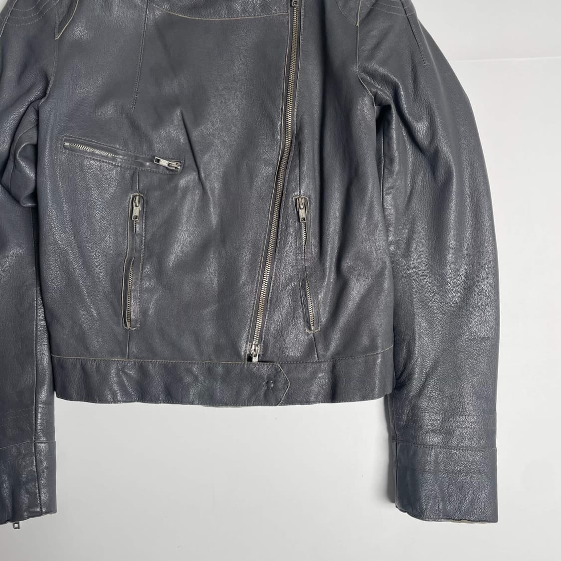 Marco tagliaferri 그레이 가죽크롭 라이더 자켓(italy) 상품이미지6
