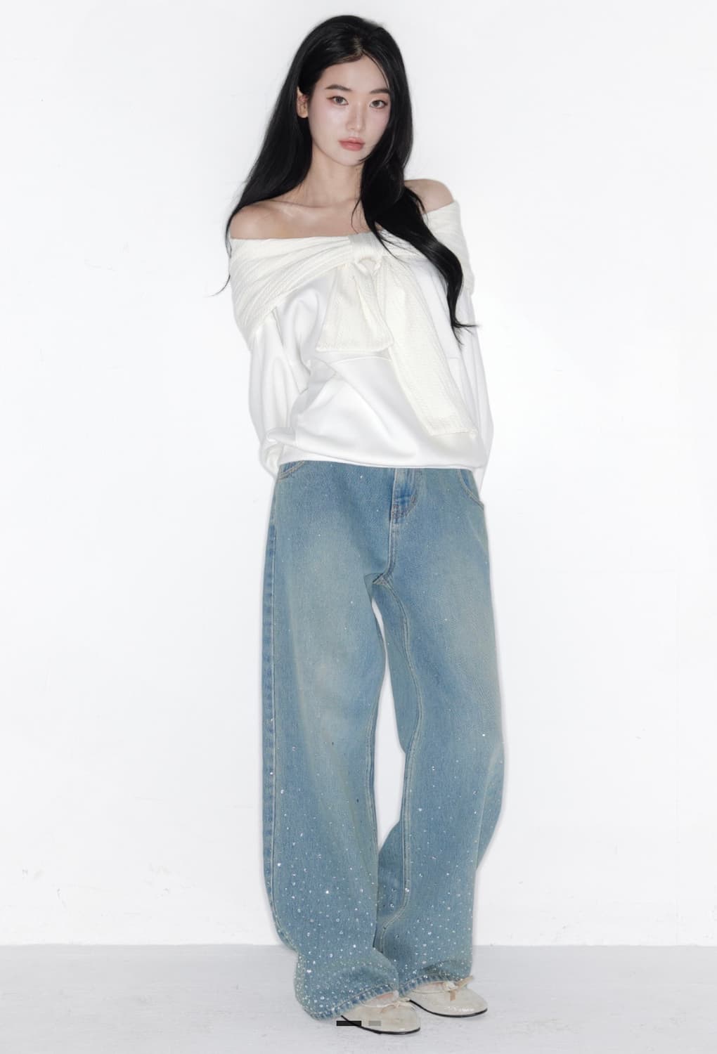 새상품) 더티스 투웨이 오프숄더 리본후드 아이보리  상품이미지1