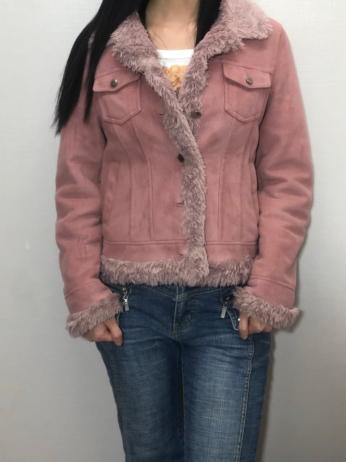 빈티지 핑크 스웨이드 퍼 자켓 상품이미지6