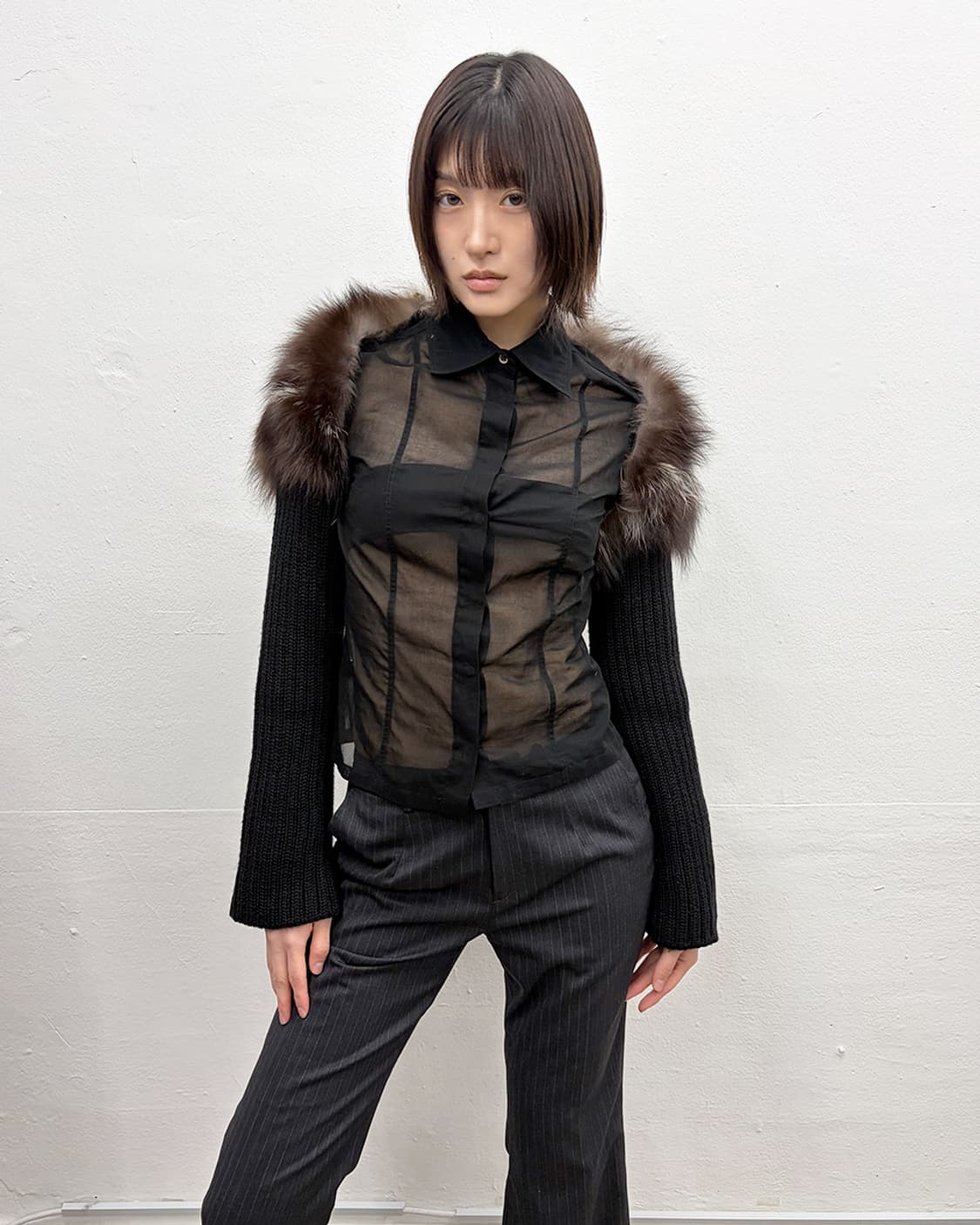 스페치오 꾸뛰르 폭스 퍼 트리밍 니트 볼레로 상품이미지1