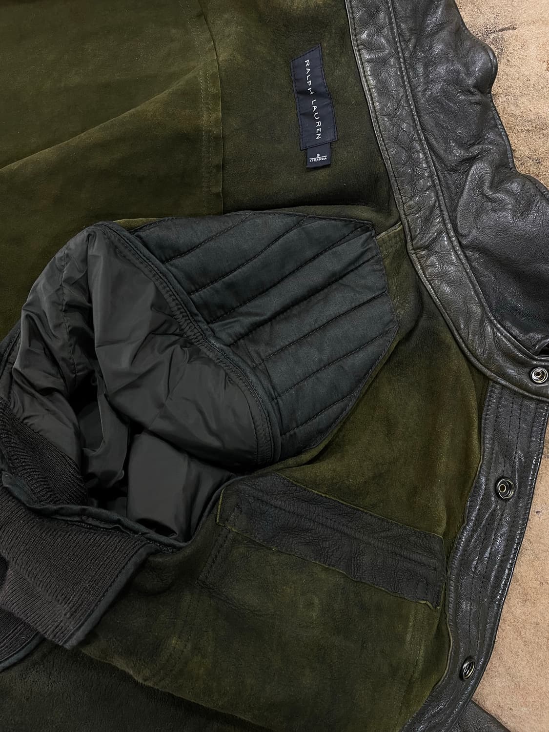 폴로랄프로렌(블랙라벨)/블랙카키 니트매치 양가죽자켓(S) 상품이미지8