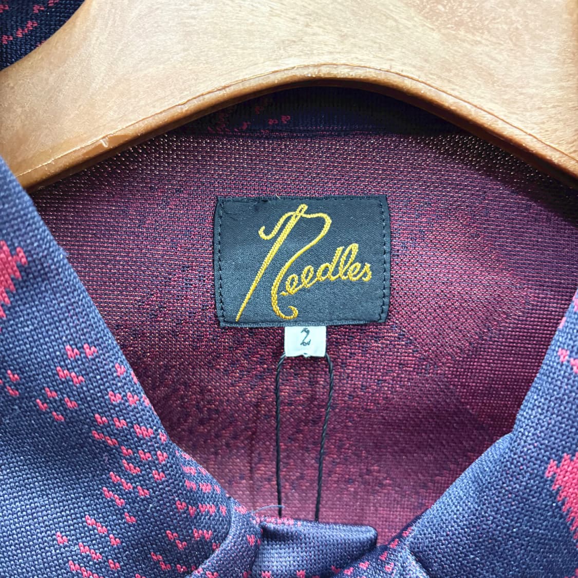 니들스 트러커 자켓 체크 자가드 패턴 레드 나비 자수 디테일 네이비 상품이미지7