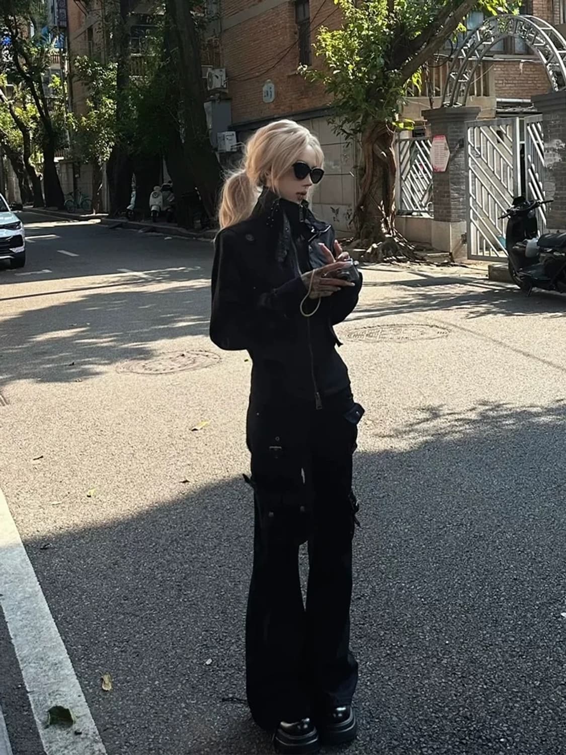 하이넥 버클 크롭 바이커 자켓 상품이미지3