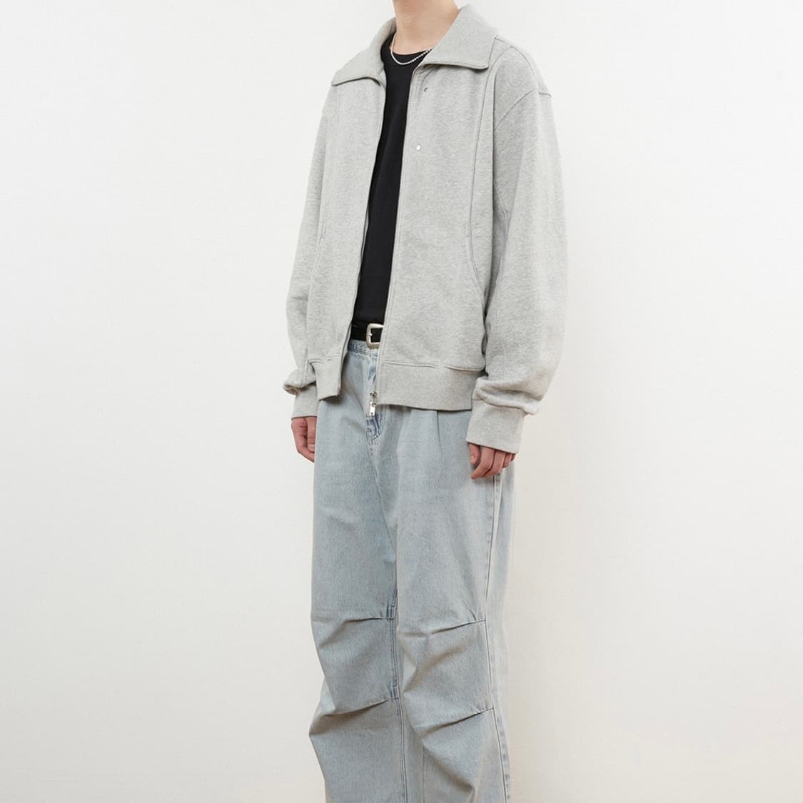 키뮤어 커브드 오버핏 빅카라 집업_그레이 상품이미지4