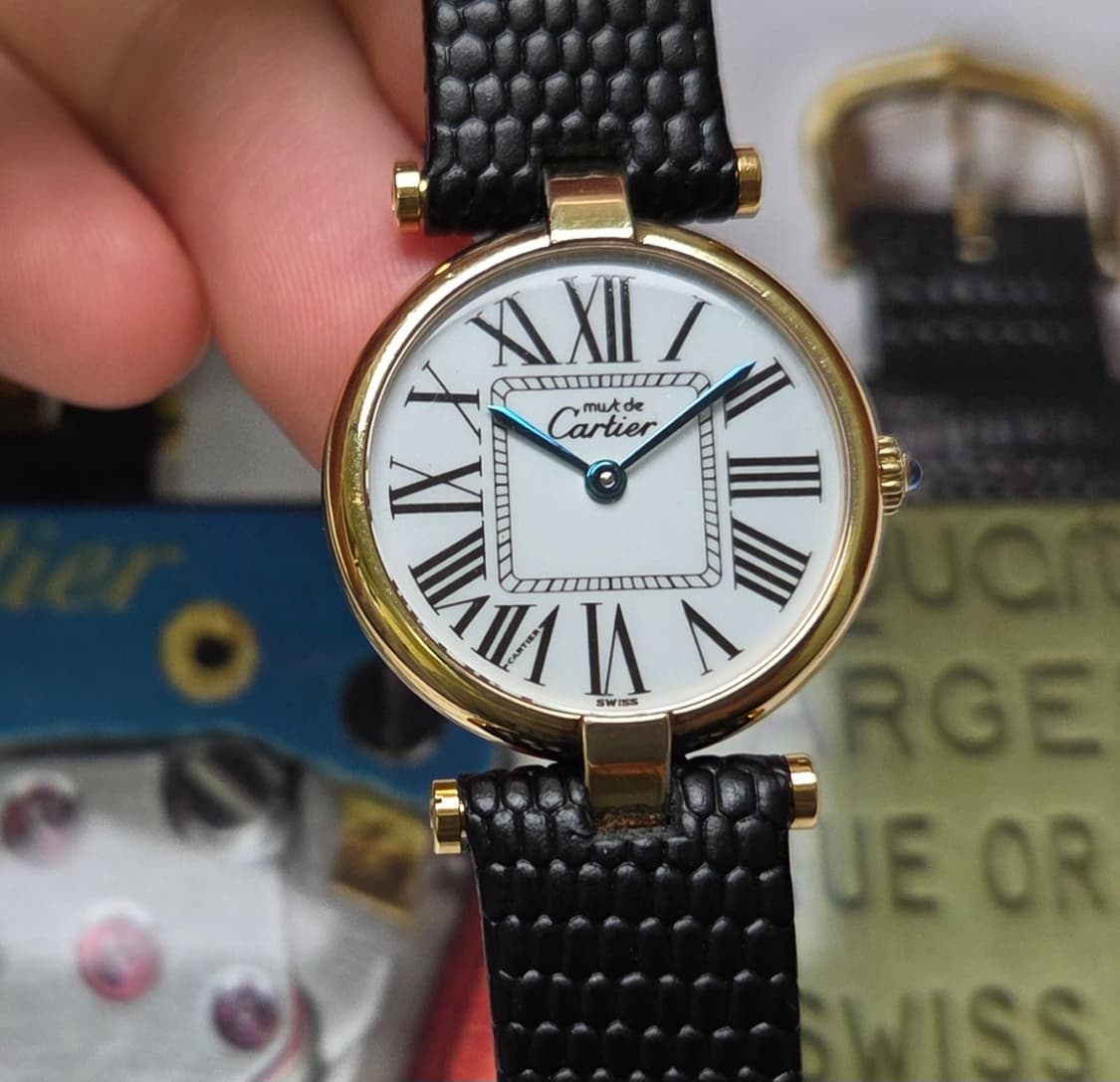 빈티지 까르띠에 머스트드 방돔 화이트로만 블루핸즈 쿼츠 여성용 (감정서  상품이미지1