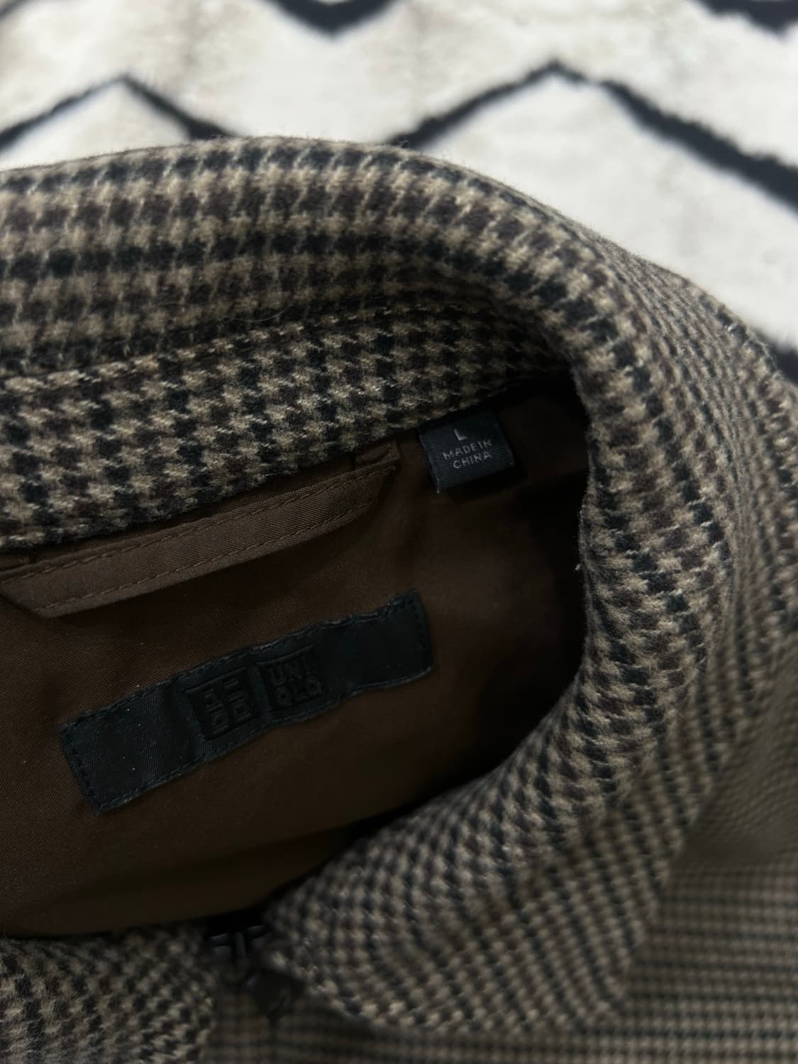 [L]유니클로 하운드투스 체크 울 블루종/브라운 상품이미지4