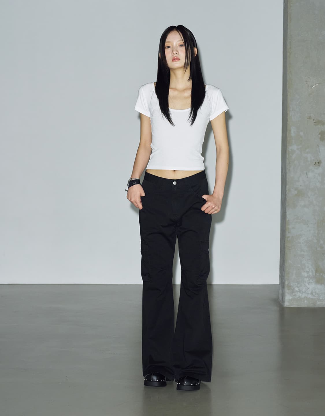 피그먼트 부츠컷 카고 팬츠 [블랙] M 상품이미지2