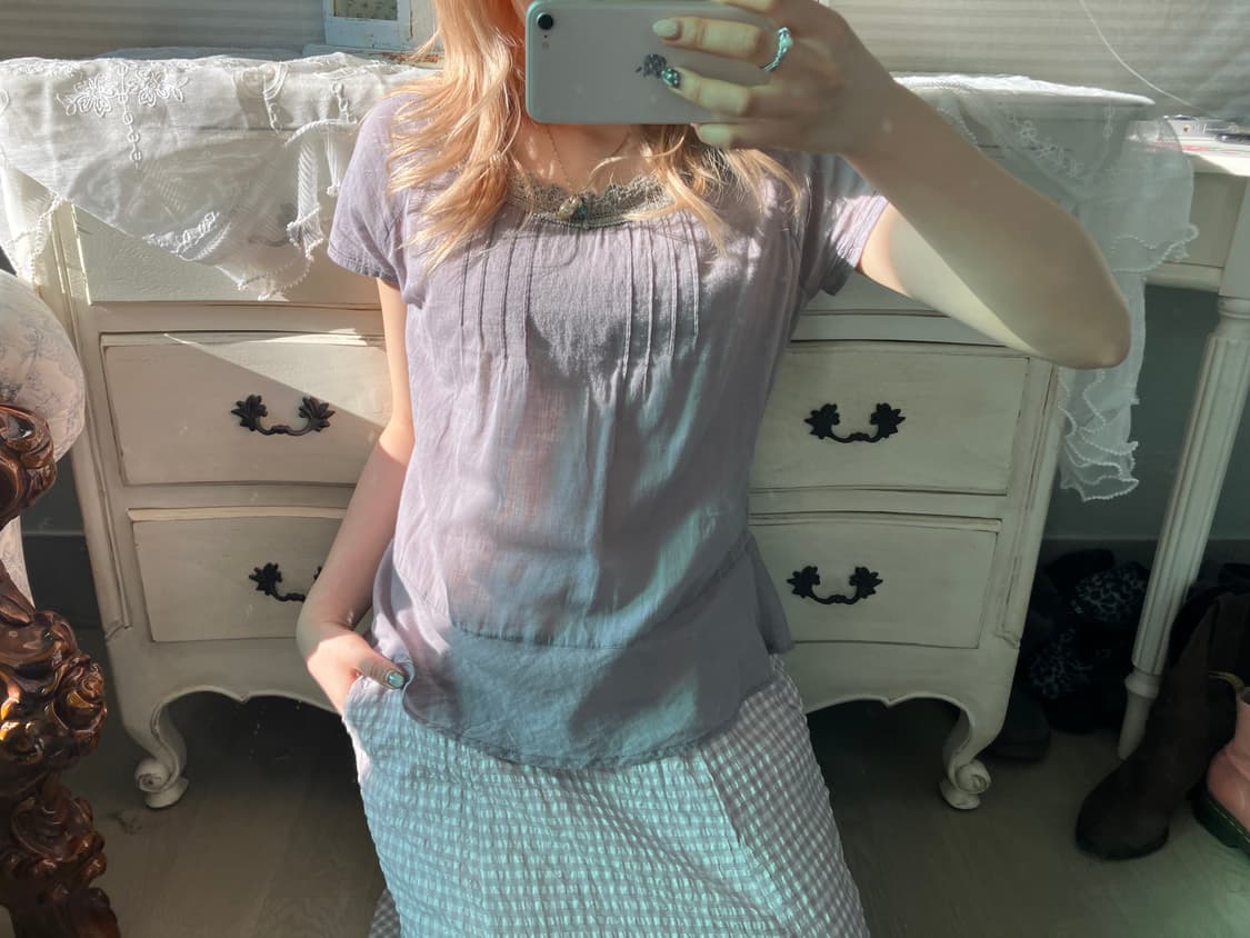 빈티지 모리 페일퍼플 핀턱 블라우스 상품이미지1