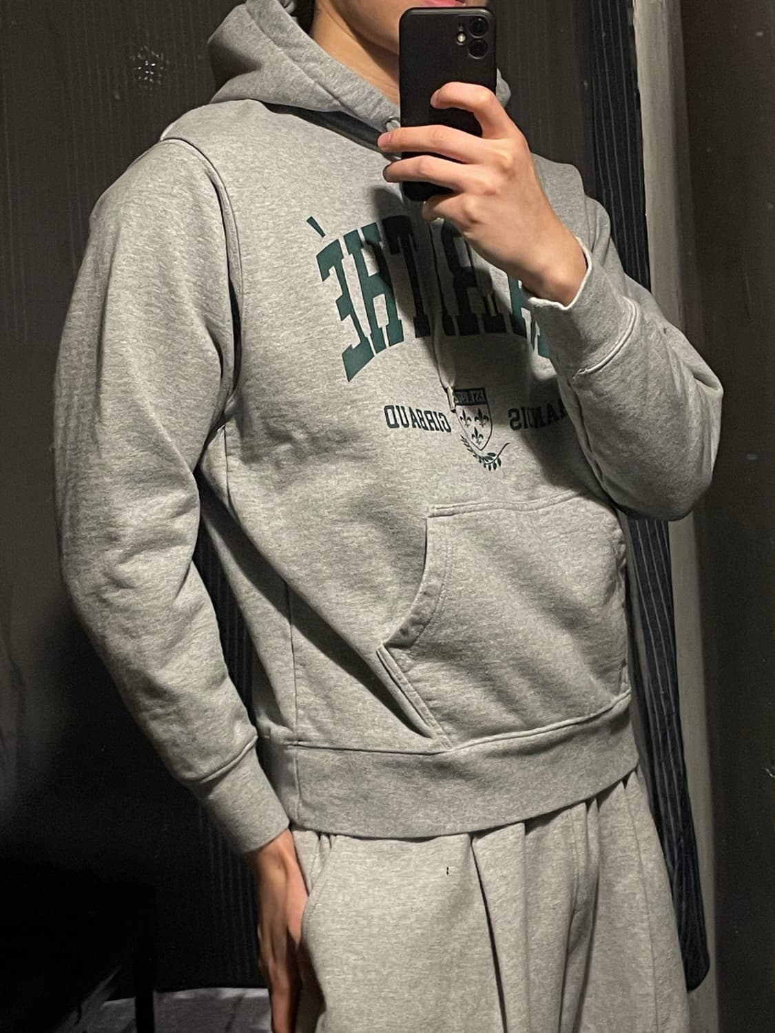 마리떼 프랑소와 저버 그레이 그린 배색 빅프린팅 헤비코튼 후드 티셔츠 M 상품이미지2