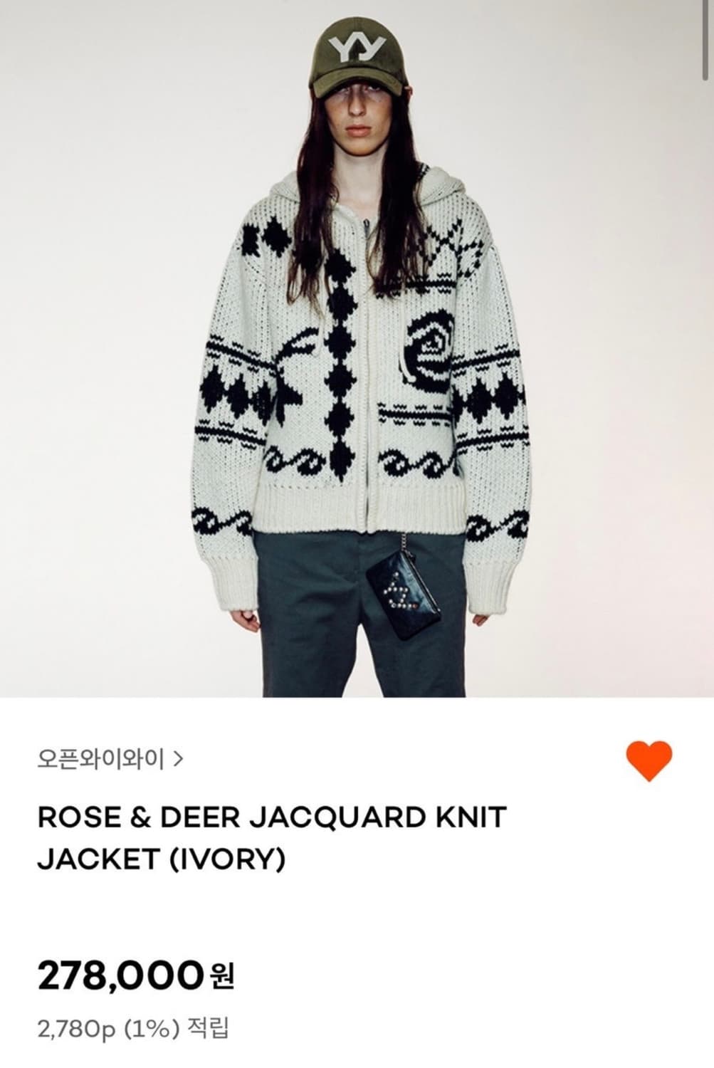 (오늘만 이 가격) 오픈와이와이 로즈&디어 자카드 니트 집업 해 상품이미지1