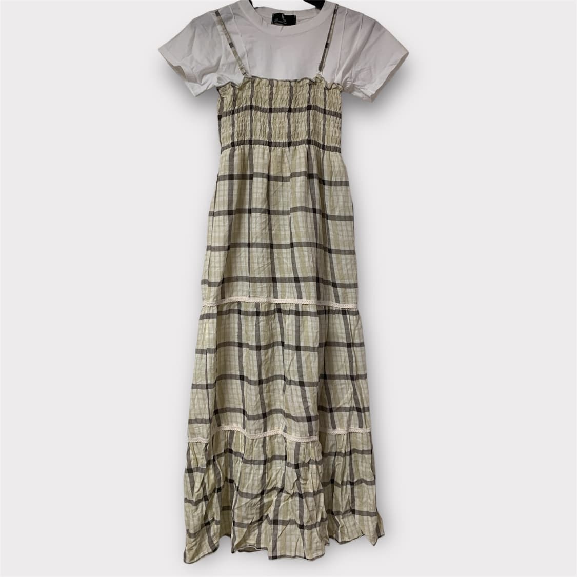 모리걸 하구미 체크 레이어드 롱원피스 상품이미지2