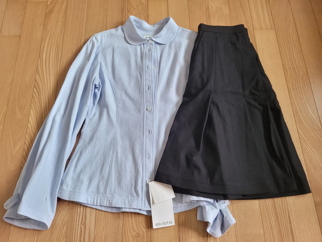 ekieta 둥근카라 셔츠+플리츠스커트 세트 상품이미지3