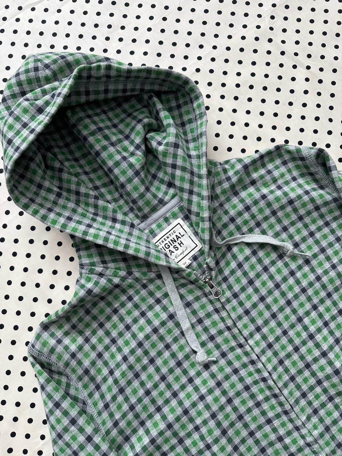 유니클로 체크 투웨이 후드집업 그린 상품이미지2