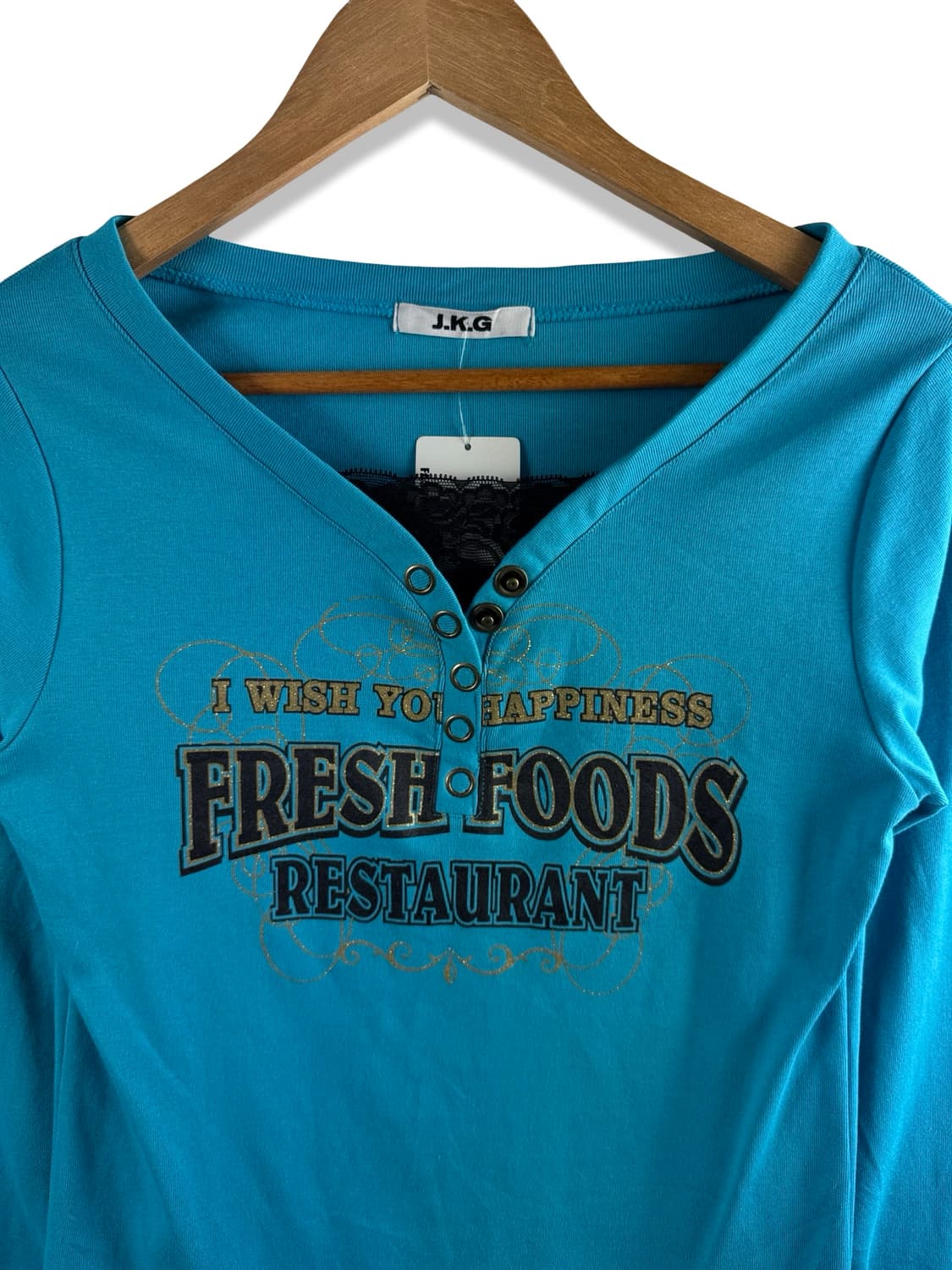 JPN Y2K 블랙레이스 블루 딱붙 롱슬리브2388 상품이미지3