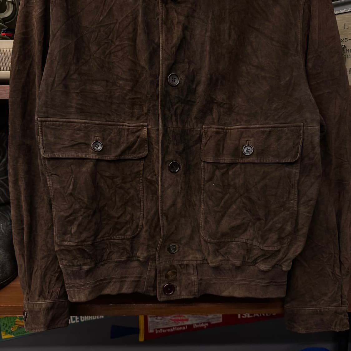 90s 휴고 보스 오리지널 리얼 레더 스웨이드 봄버 블루종 자켓 N243 상품이미지4