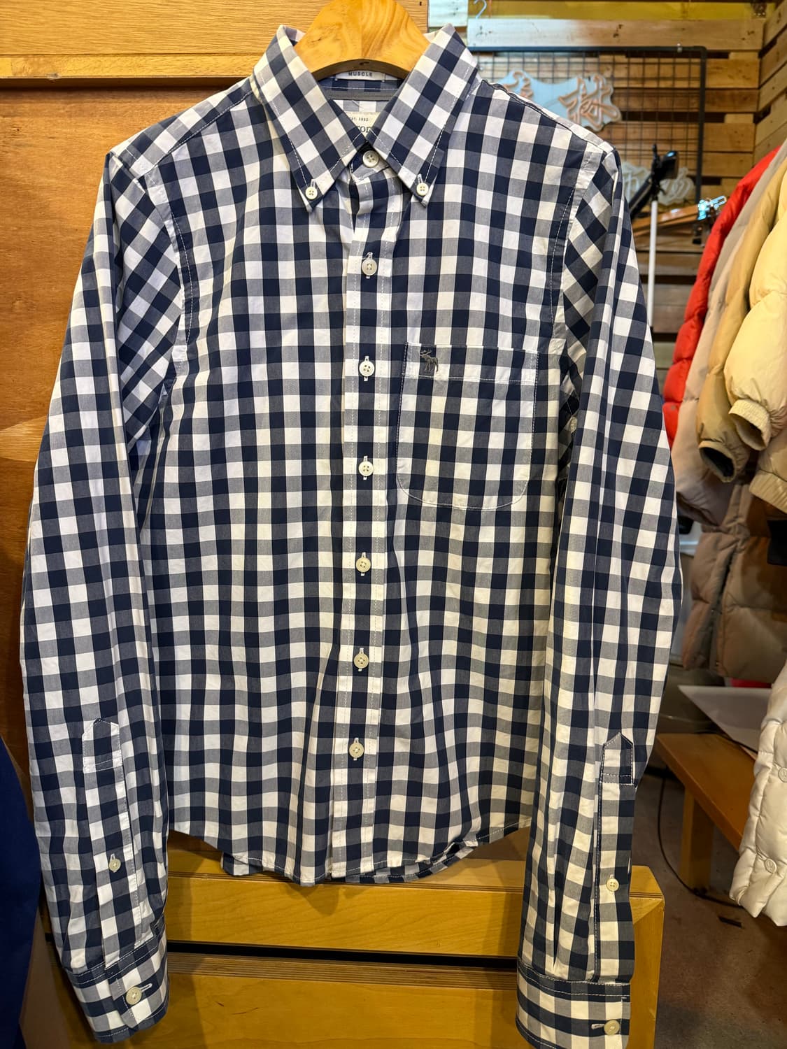 아베크롬비 네이비 깅엄체크 셔츠 상품이미지1