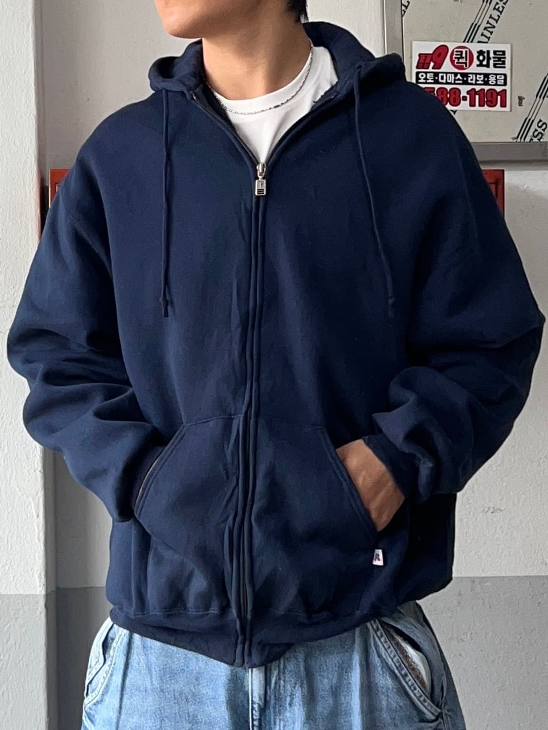 90's 러셀 후드집업 네이비 MADE IN USA  상품이미지2