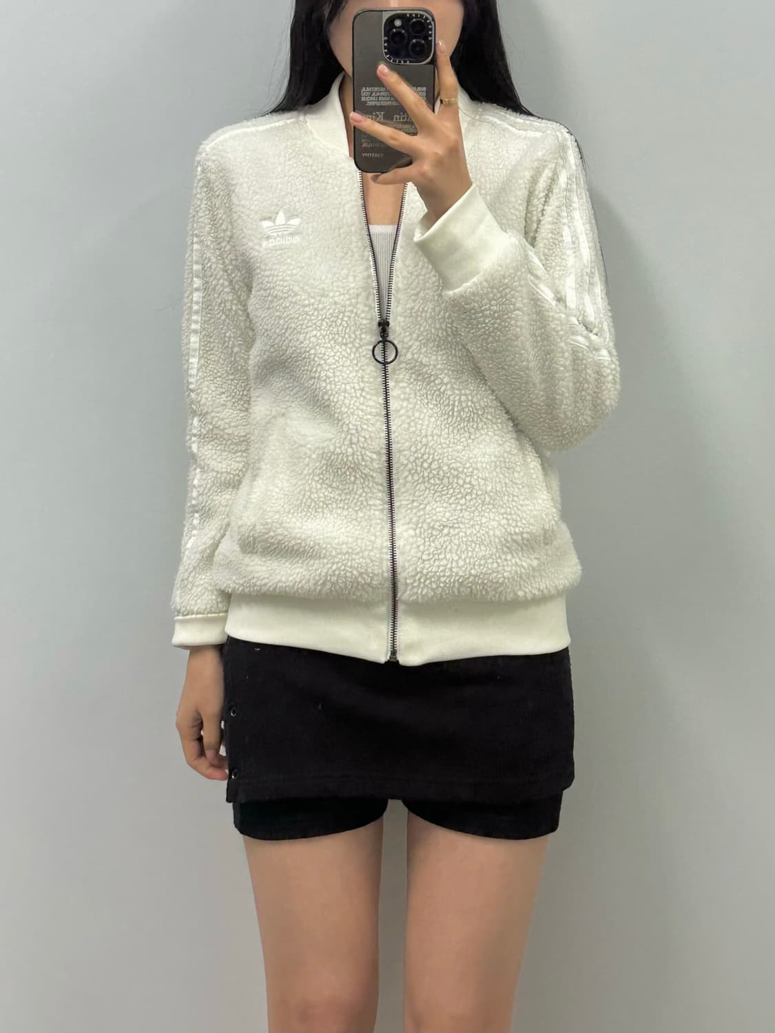 아디다스 사이드라인 화이트 쉐르파 자켓  상품이미지1