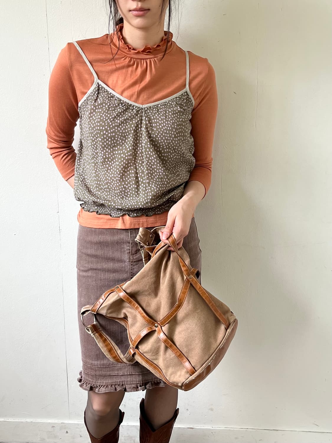 90‘s KAZZOC 캔버스 레더 쇼퍼백 상품이미지8