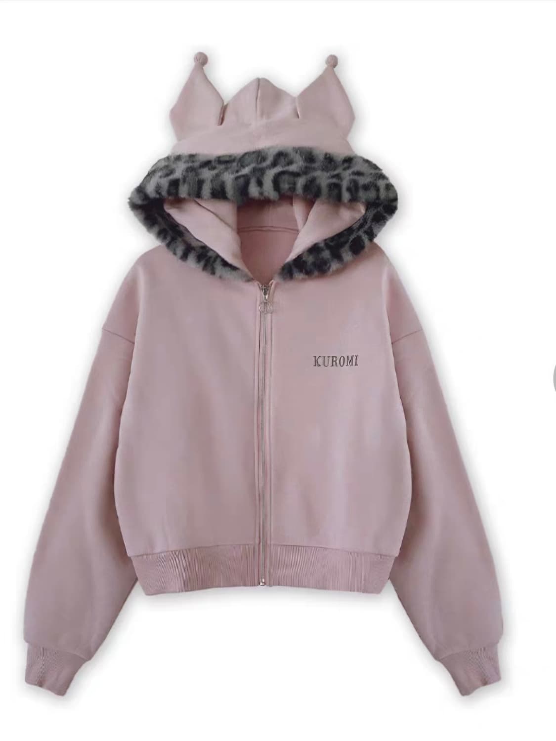 미사용) 세실맥비 산리오 콜라보 쿠로미 호피 퍼 핑크 갸루 후드집업 상품이미지2