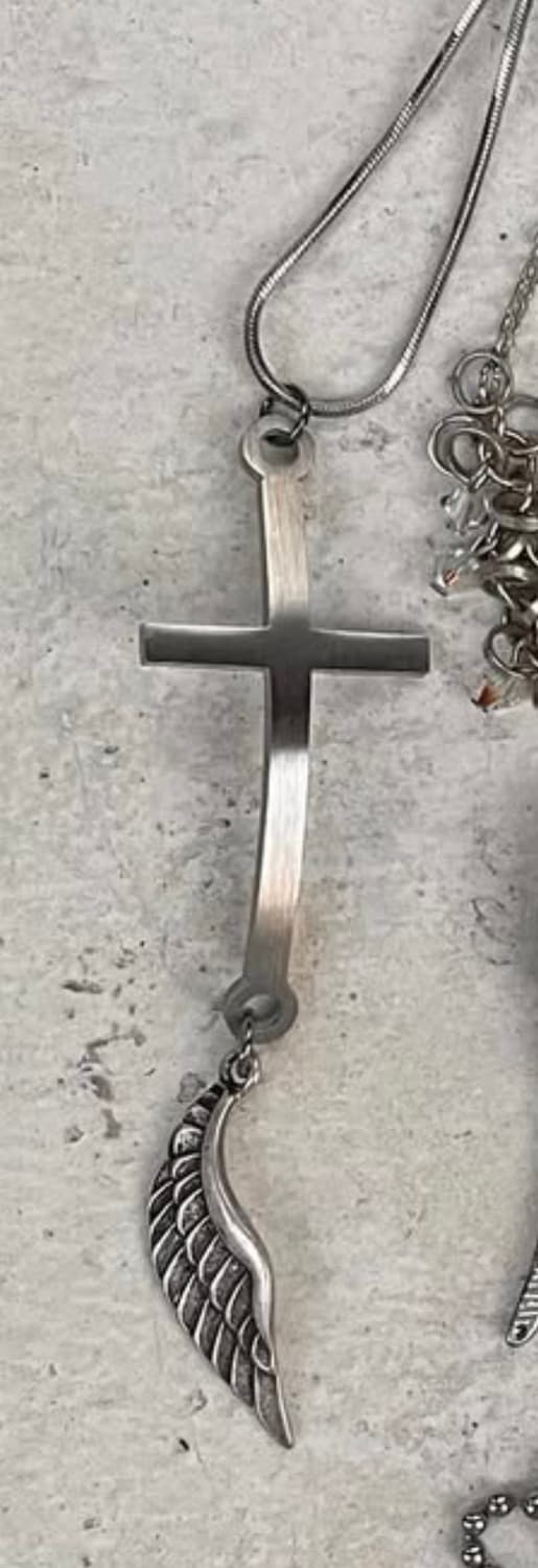 Vintage 십자가 크로스 날개 팬던트 실버 뱀줄 네크리스 목걸이 상품이미지8