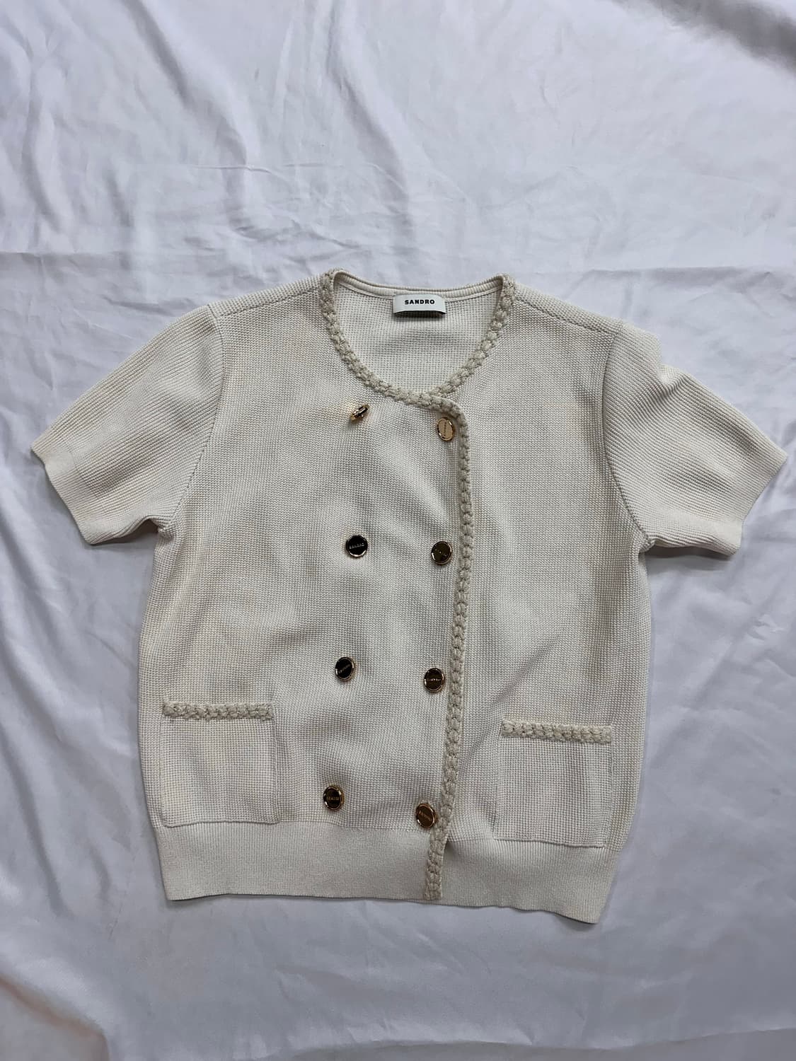 산드로(Sandro)골드 버튼 반팔 니트 가디건 상품이미지2