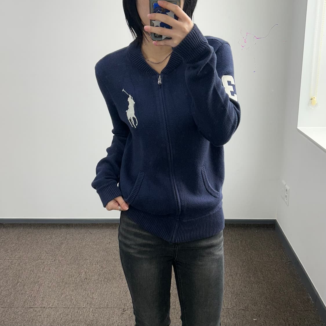 Polo 빅 포니 네이비 니트 집업 상품이미지1
