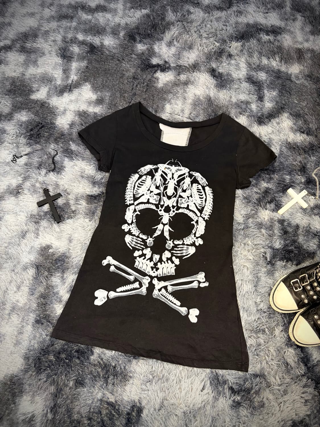 PUNK skull cross mesh web detail sleeve 상품이미지9