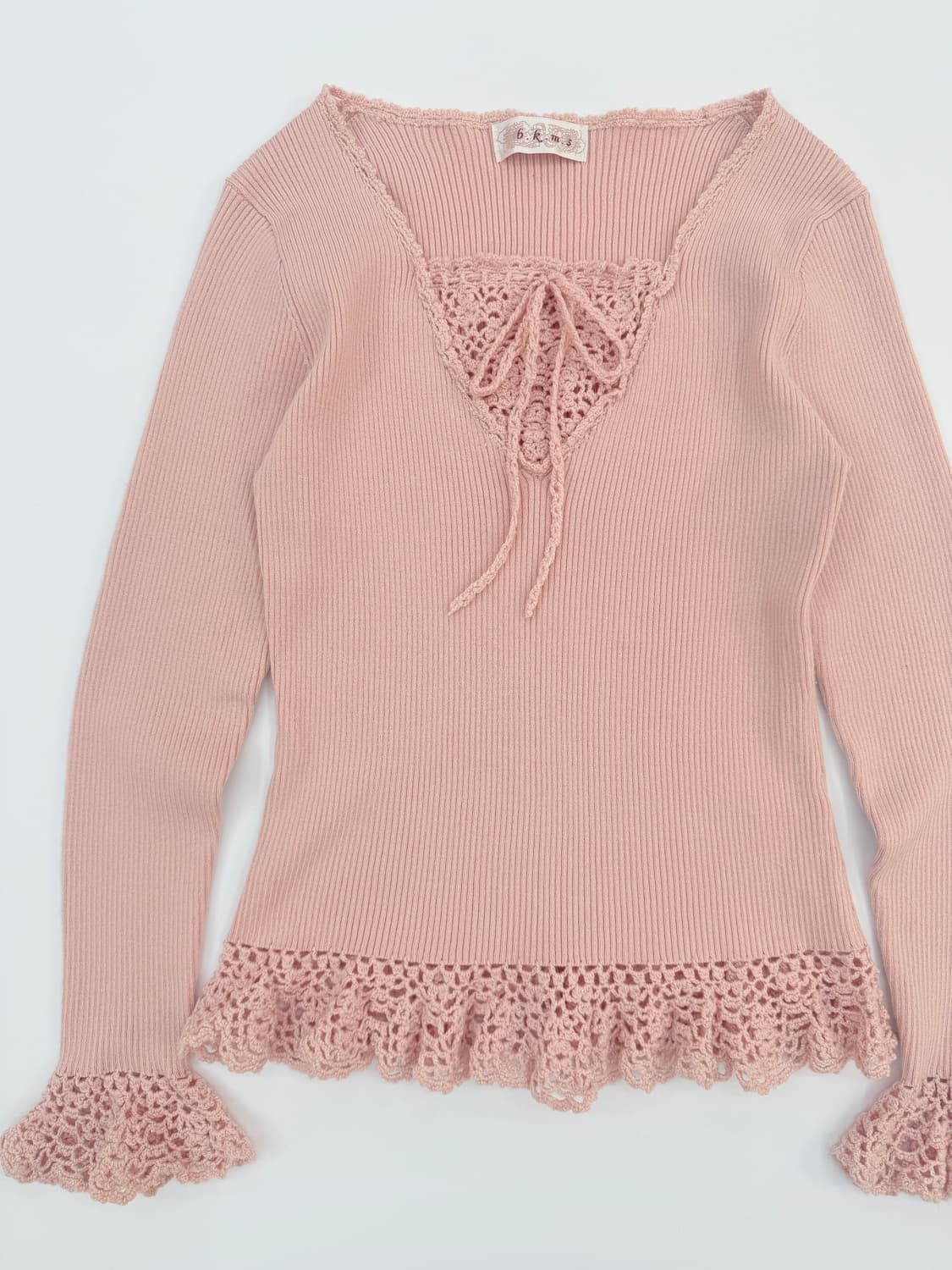 빈티지 핑크 프릴 리본 니트 상품이미지2