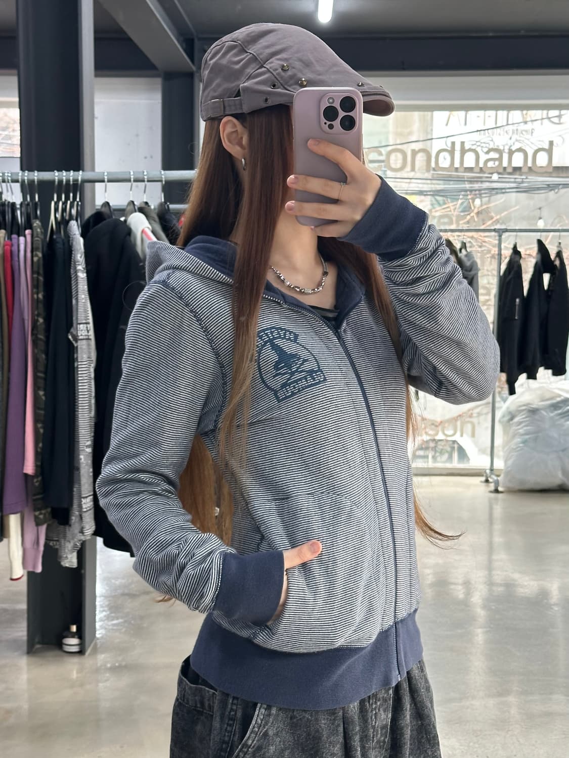 히스테릭글래머 히스걸 리버시블 스트라이프 후드집업 상품이미지2