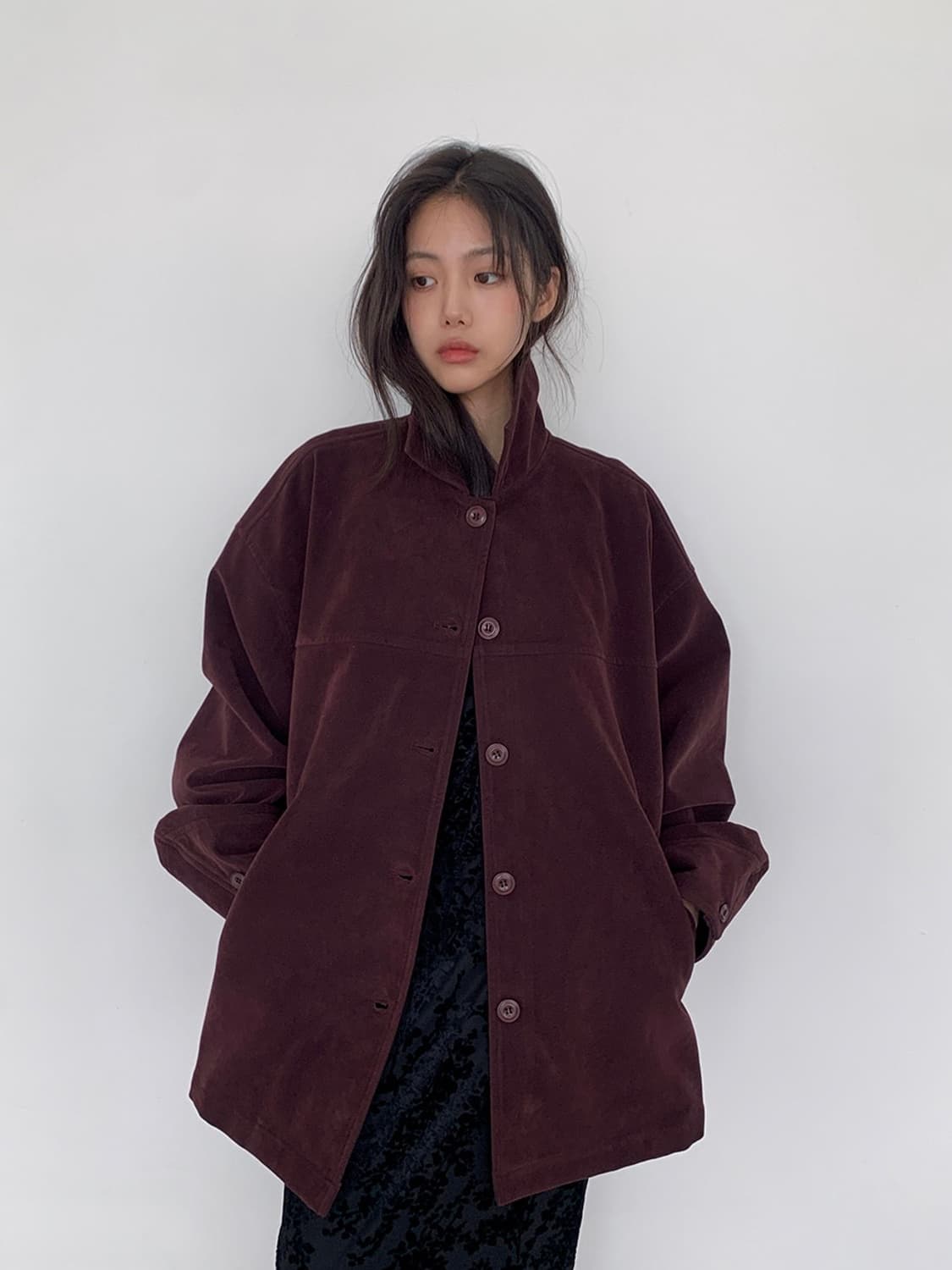 모렌트 [자체제작] 레온 오버핏 스웨이드 하프 코트 상품이미지4