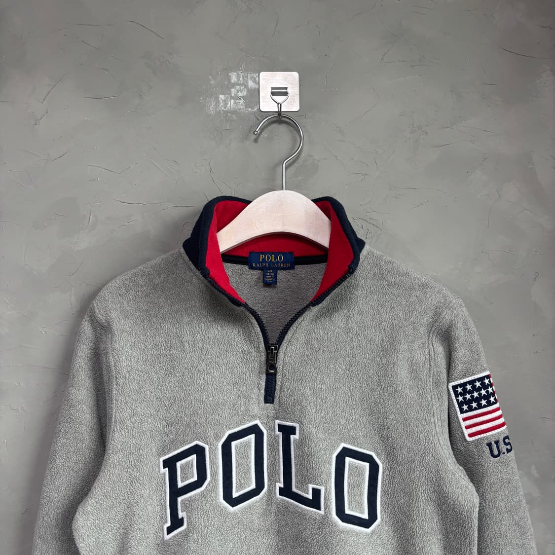 폴로 랄프로렌 빅로고 성조기 후리스 반집업 그레이 상품이미지2