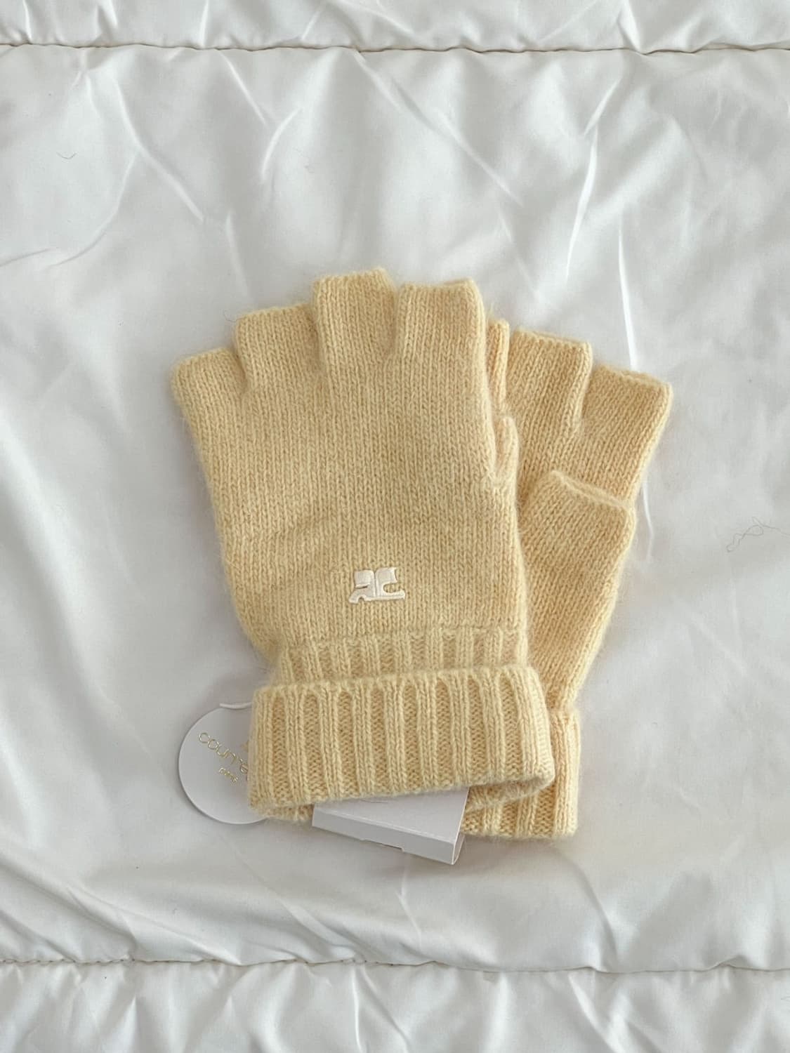 [새상품] courreges / 꾸레쥬 옐로우 울 하프 장갑  상품이미지1