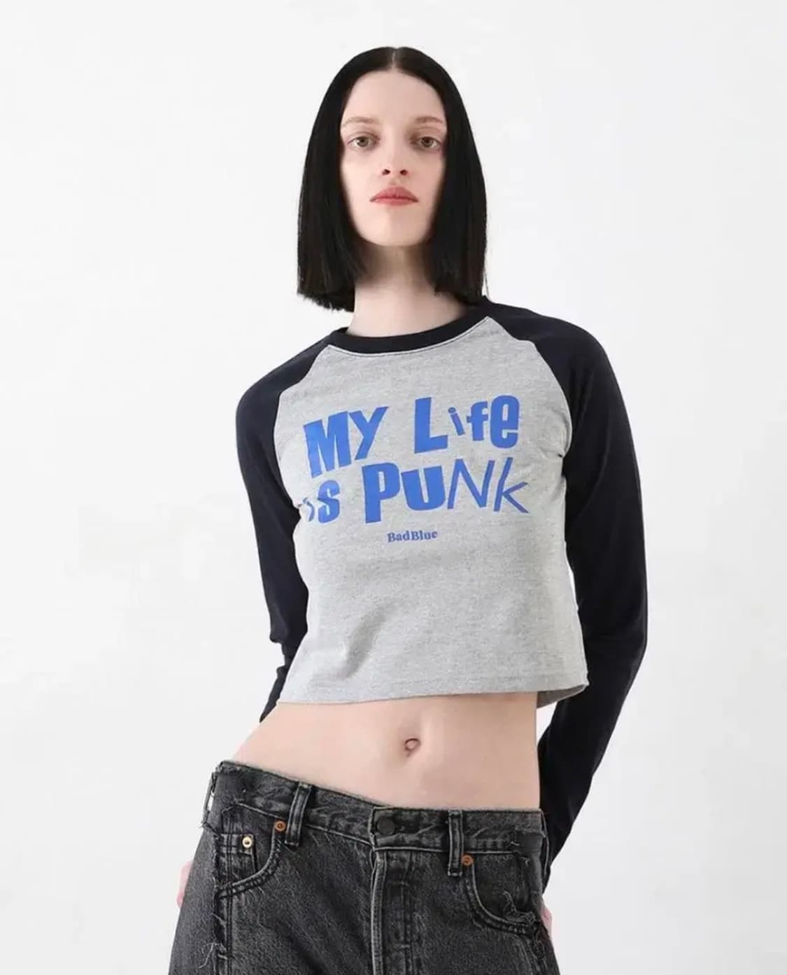 배드블루 펑크 크롭탑 / 그레이 + 네이비 상품이미지3