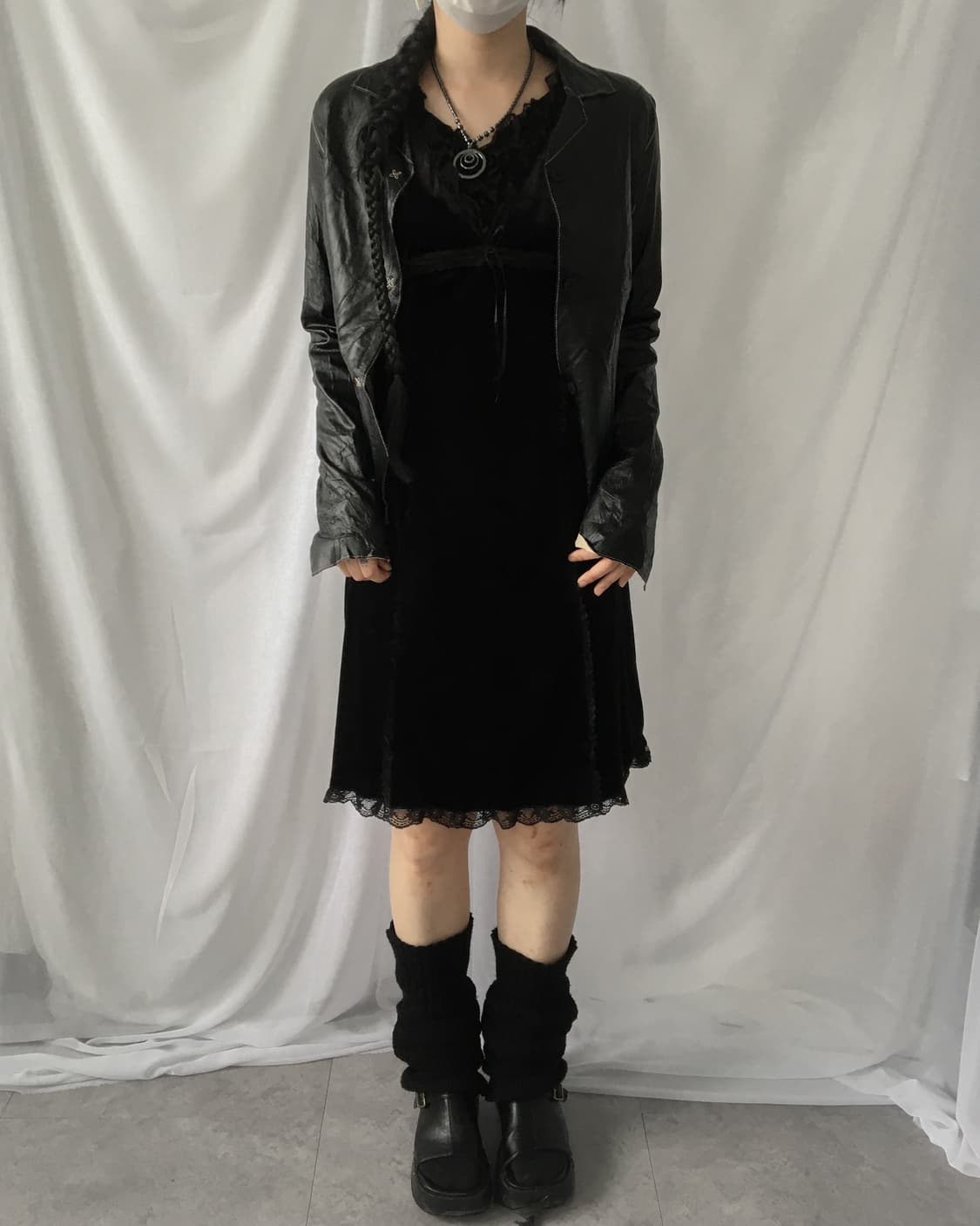 Lace trimming velvet onepiece 상품이미지6