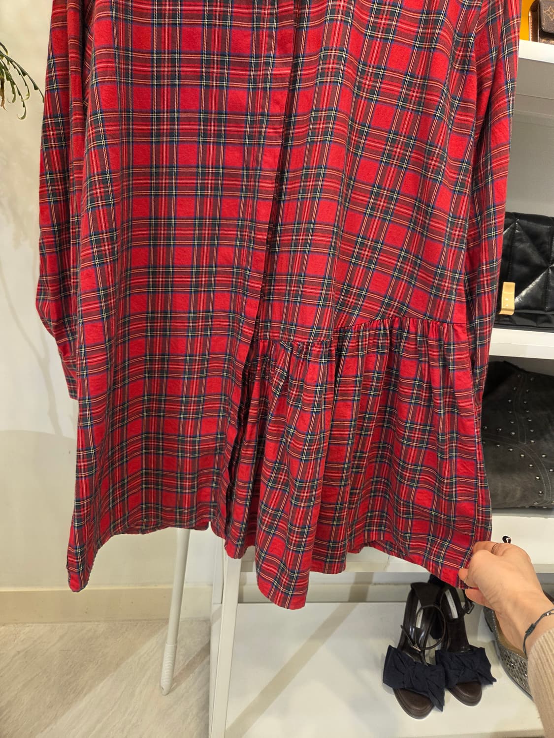 자라 체크 셔링 언발란스 셔츠겸 원피스 상품이미지7