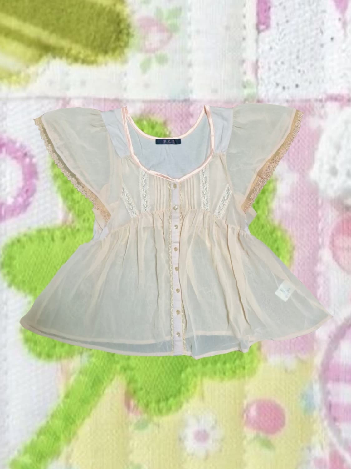 빈티지 모리걸 러블리 핑크 시스루 레이스 블라우스 상품이미지1