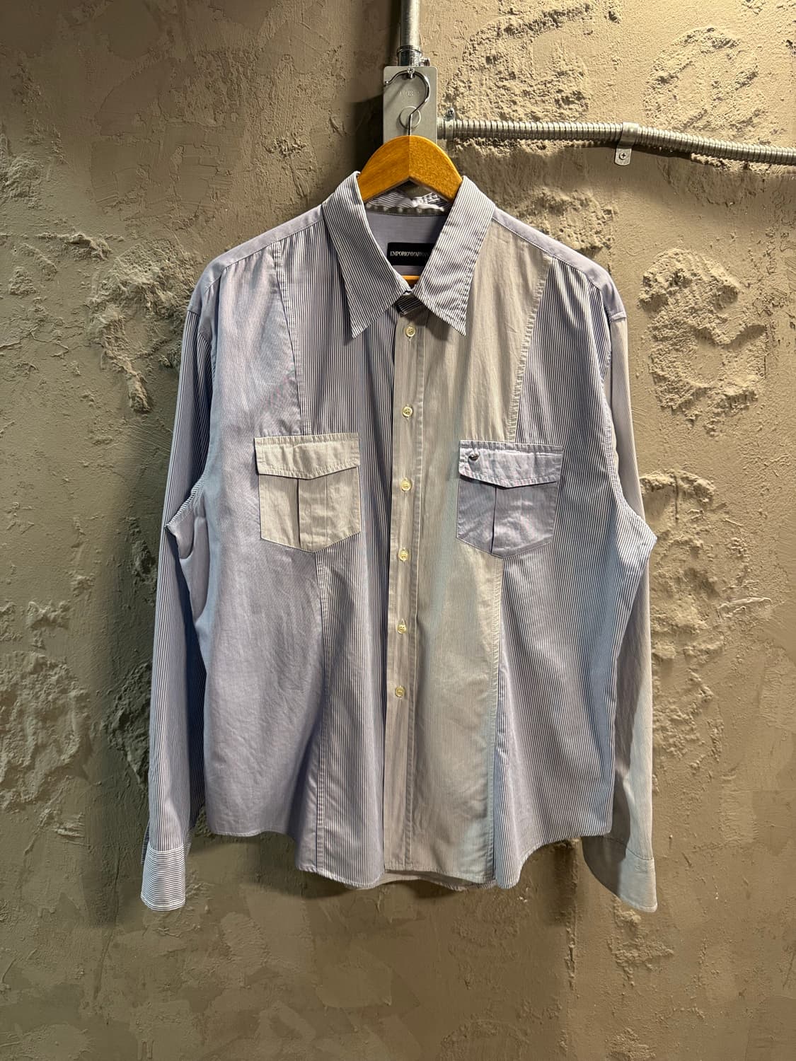 XXL 엠포리오아르마니 ARMANI 투포켓 스트라이프 셔츠 블루 상품이미지1